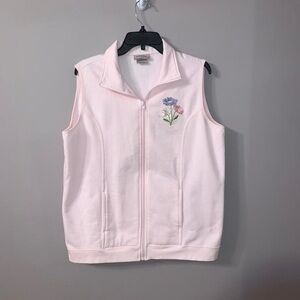 Light pink embroidered flower vest large landway fleece